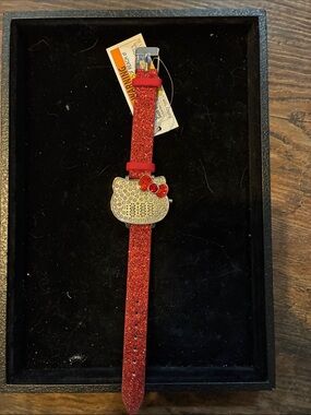 Hello Kitty Sparkling Red Glitter Strap Watch with Crystal Face